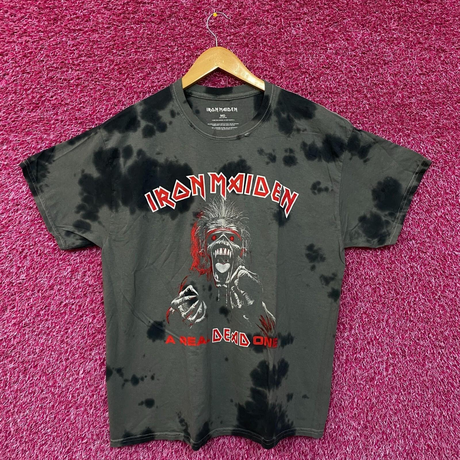 Iron Maiden a Real Dead One Gray Tie Dye Tshirt Size Medium L