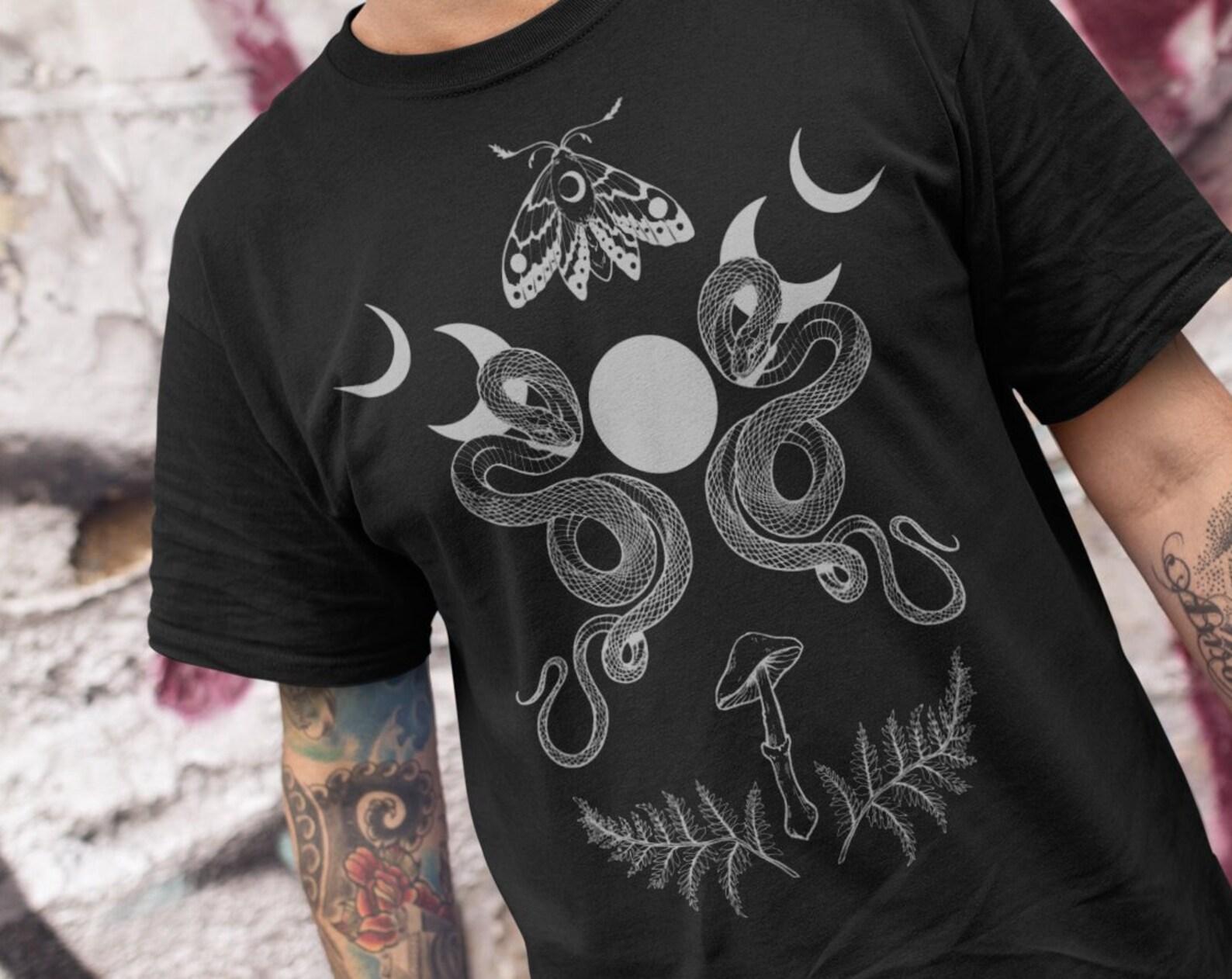 Snake T-Shirt: Moon Phases, Moth & Mushroom Goblincore Design 4XL