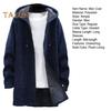 Men Winter Coat Hooded Drawstring Long Sleeve Plush Lining Mid-length Knitting Coat Zipper Placket Thickened Knitwear