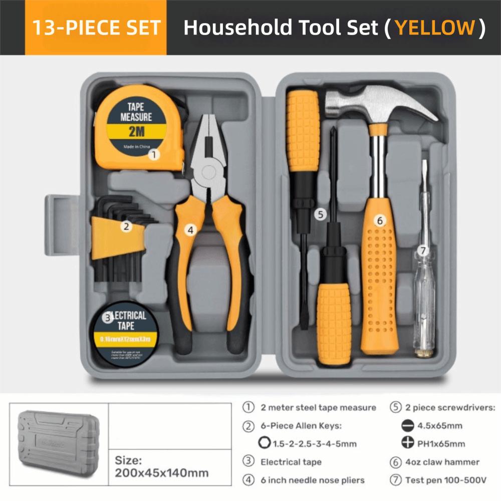 Durable Pink/Yellow DIY Tool Kit Household Compact Hand Tool Kit Metal Toolbox Home Use