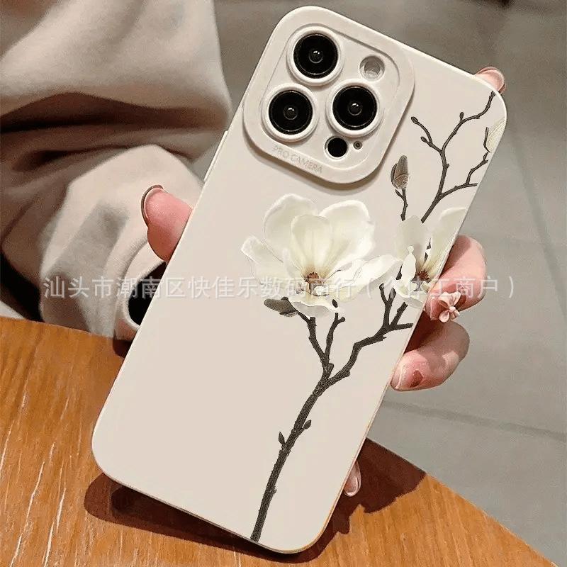 Minimalist premium black floral design suitable for iPhone 16 Pro Max case 11, iPhone 15, new model 17/14/13