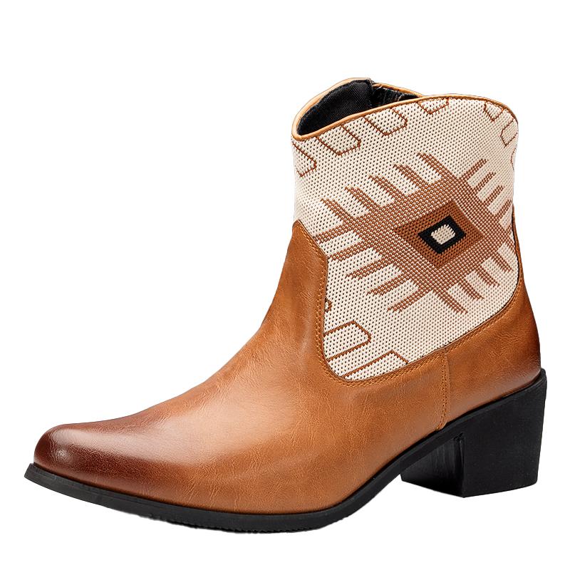 Trendy Embroidered Pull On Cowboy For Men with Wide Square Toe Western Retro Boot Durable Classic for Adult Men