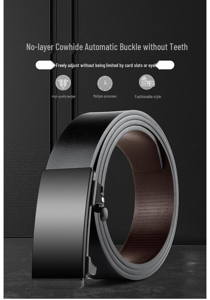 Men's Leather Alloy Automatic Buckle Belt - Business & Casual Cowhide Pants Belt