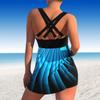 Women's Swimwear Tankini 2 Piece Swimsuit Gradient Blue Windmill Crossing Print Vacation Bathing Suits