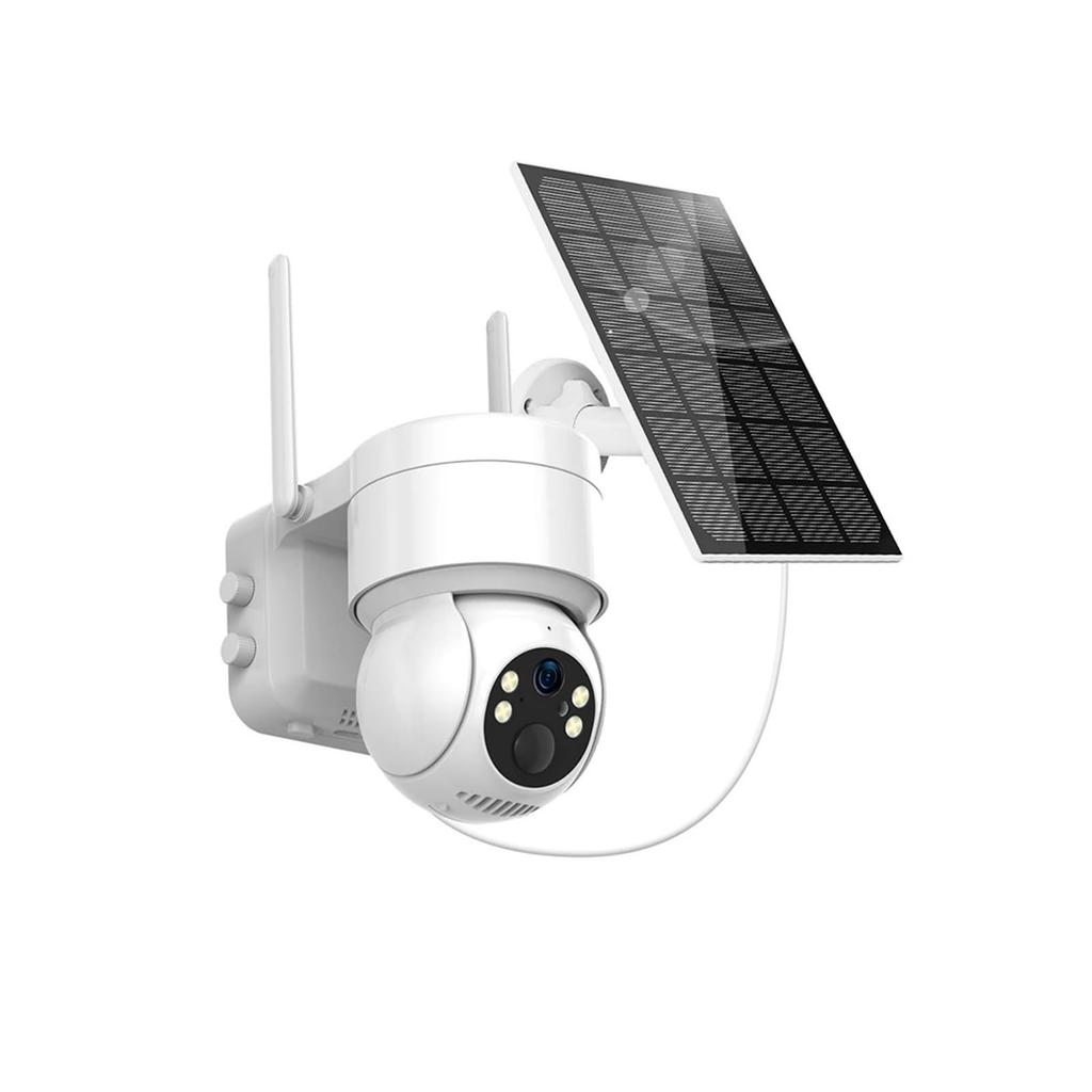 Caméras de Sécurité Solaires Sans Fil Extérieur, Caméra WiFi 2K 2.4G avec Panneau Solaire et Alimentation par Batterie, Vision Nocturne Couleur avec Projecteur, PTZ 360°