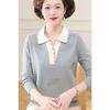 Mom Wear Spring Autumn Lapel Loose Top 2025 Middle-aged Elderly Women's Knitted Sweater Fashionable Base Shirt