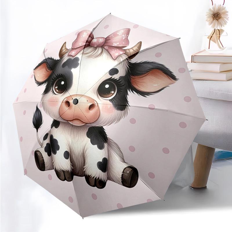 Highland Cattle Pattern Folding Umbrella Fashion Auto-Open 8 Iron Ribs Plastic Handle Foldable Sunshade Perfect Christmas Gifts