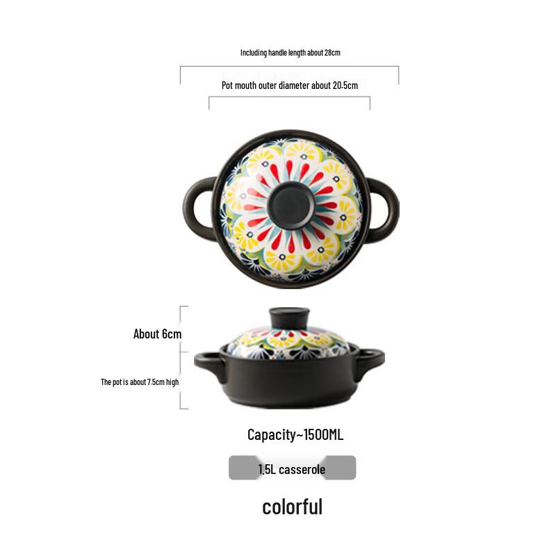

ZMR Colorful Ceramic Clay Pot, 1.5L