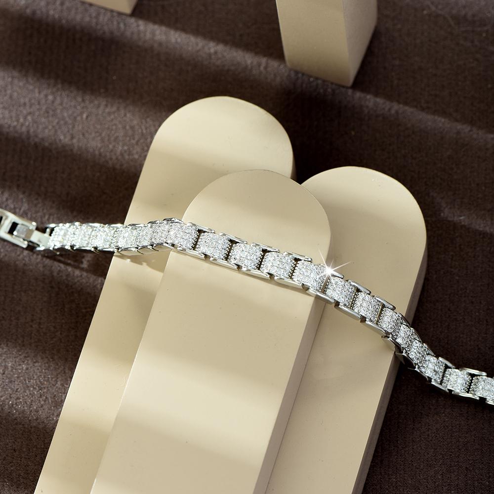 Exquisite Cubic Zirconia Geometric Shape White Color Link Bracelets Bangles for Women Party Engagement Jewelry Accessories B136