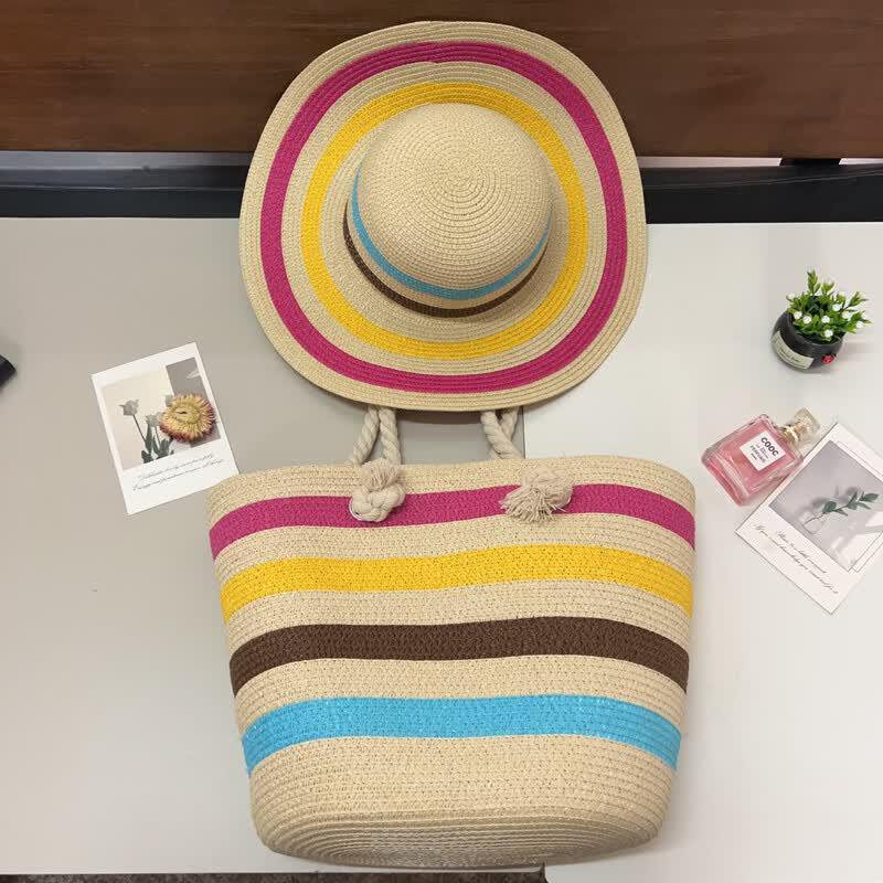 MeiWanEr Beach Vacation Striped Straw Bag Set W1-B65