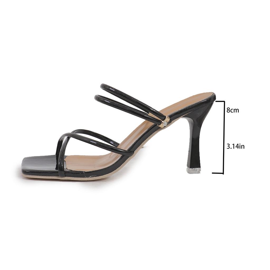 Außenhandel Mode High Heel Einfarbig Quadratischer Kopf Coole Hausschuhe Damen tragen Kreuz mit Atmungsaktiv nach Mischen mit Dünnen High Heel Sandalen Damen