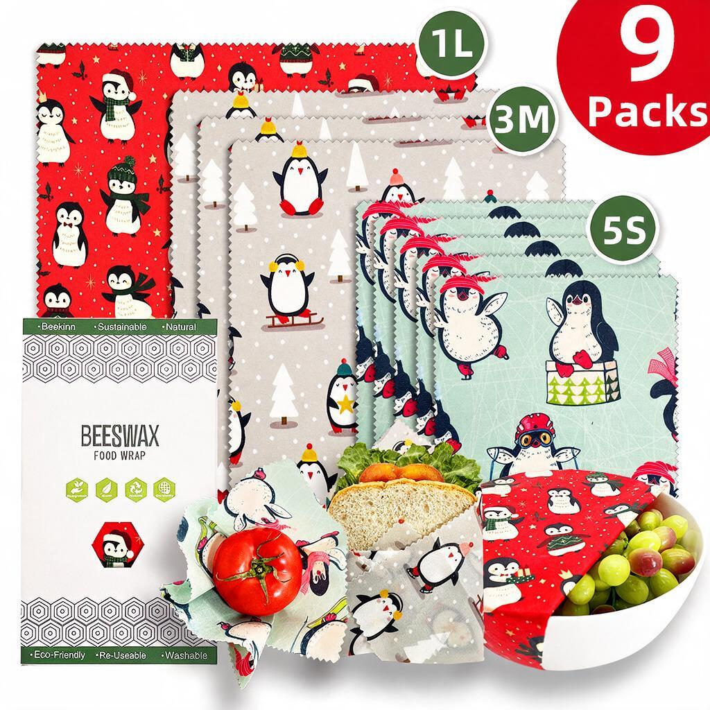 9 Pack Beeswax Food Wraps, Food Grade Reusable Beeswax Cloth, Eco-Friendly Food Storage Wraps