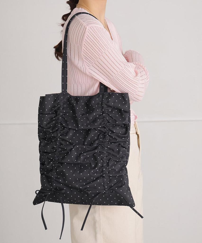 Black Tote Bag for Shoulder Fits Popular Polka Dot [Altrose] Women, Bag, 2-Way, Large, Spacious, A4, Handbag, Simple, Plain, Cute, Commuting, School,