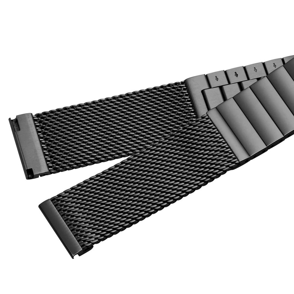 [Kai Tian] Mesh Black Belt 24mm Watch Band Wristwatch Strap Metal Band Stainless Steel Push D Buckle Replacement Strap Watch Brush Wire Mesh Band Men'