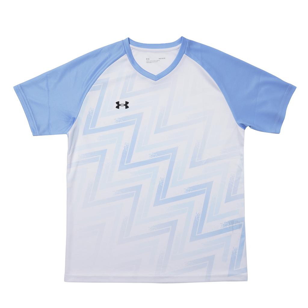 Under Armour Color Block Logo Print Casual Sports V-Neck Short Sleeve T-Shirt Unisex Tops Blue White 25500520-100