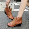 Women's Retro Chunky Heel Ankle Boots Side Zipper Slip On Platform Shoes Plus Size