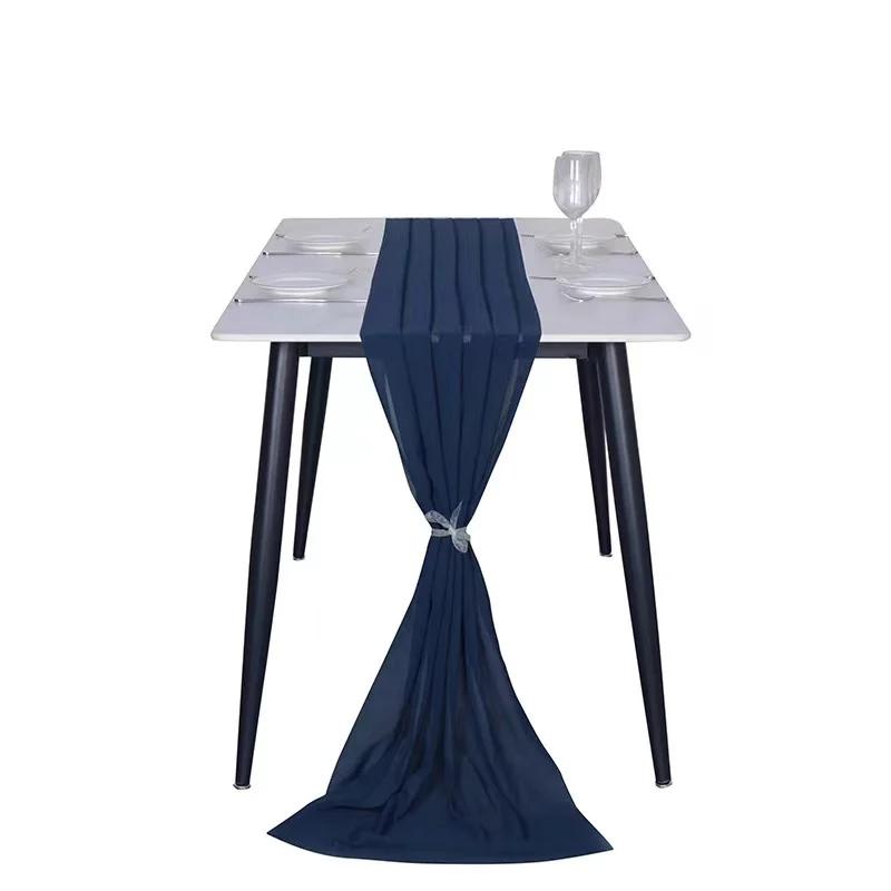 Sheer Chiffon Luxury Solid Colorful Table Runner Blue Rustic Boho Wedding Party Bridal Shower Birthday Home Christmas Decoration