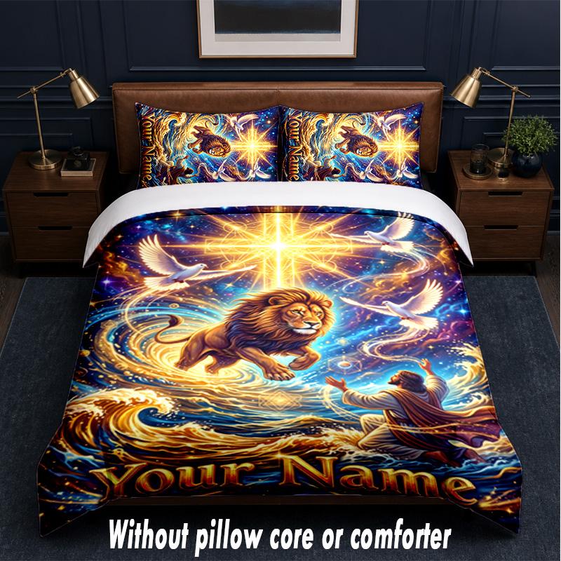 Lion Tiger Theme Custom Text Or Name 3Pcs Bedding Set,1 Flat Sheet & 2 Pillowcases Personalized Home Bedding