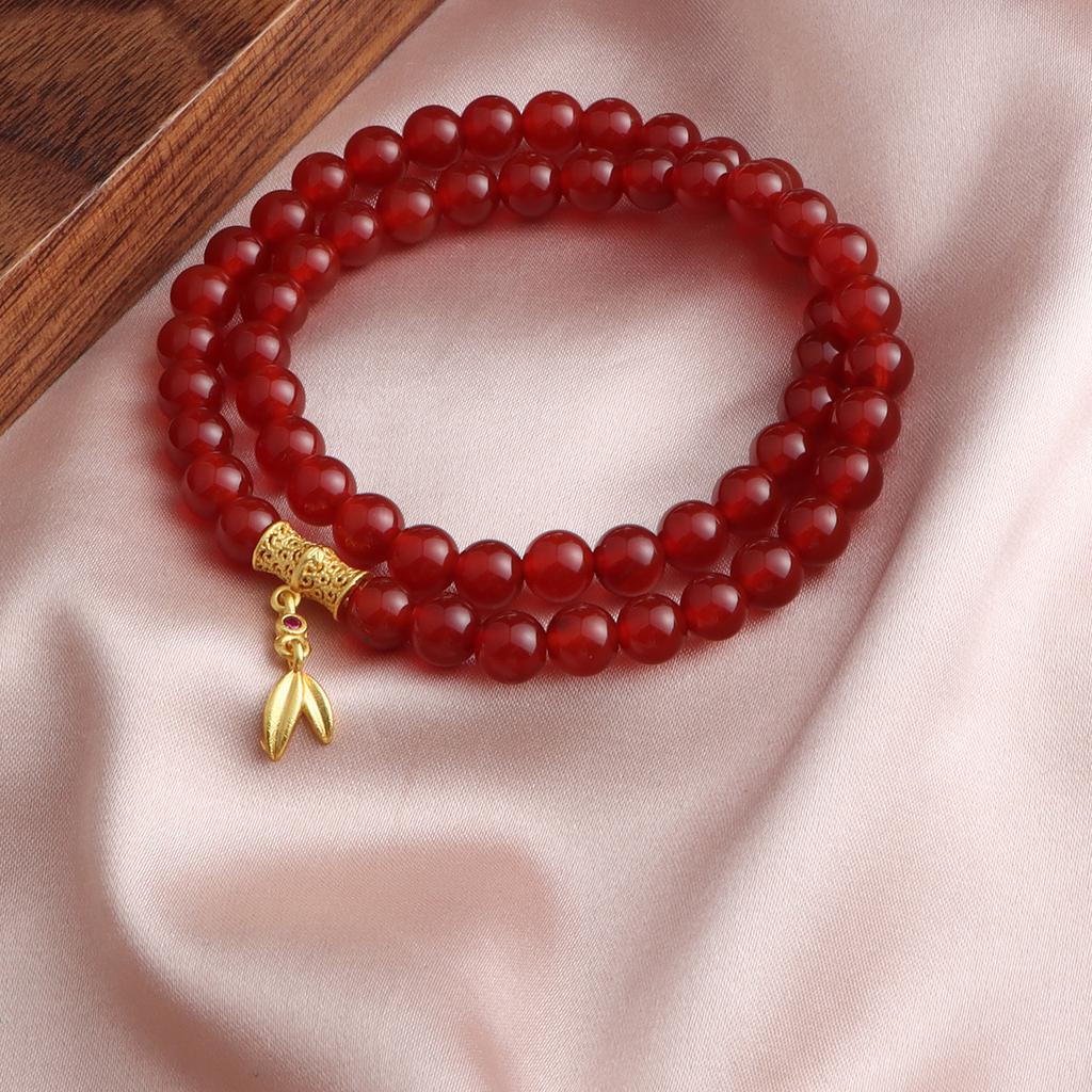 Bracelet Agate Double Ring Bamboo Pigeon Blood Red Single Ring Crystal Bracelet Stylish Simple Commuter Dopamine