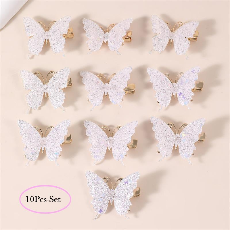 10Pcs Set Pink Sparkling Butterfly Hair Clip Children's Sparkling Hair Clip Girl Cute Styling Headwear Set Butterfly Hair Clip