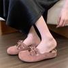 Retro round head bow inner height-increasing bag head half slippers women's summer wear one-pedal wedge slippers