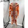BITCED Spring/Summer Women's Printed Sexy V-Neck Long-Sleeve Slit Dress