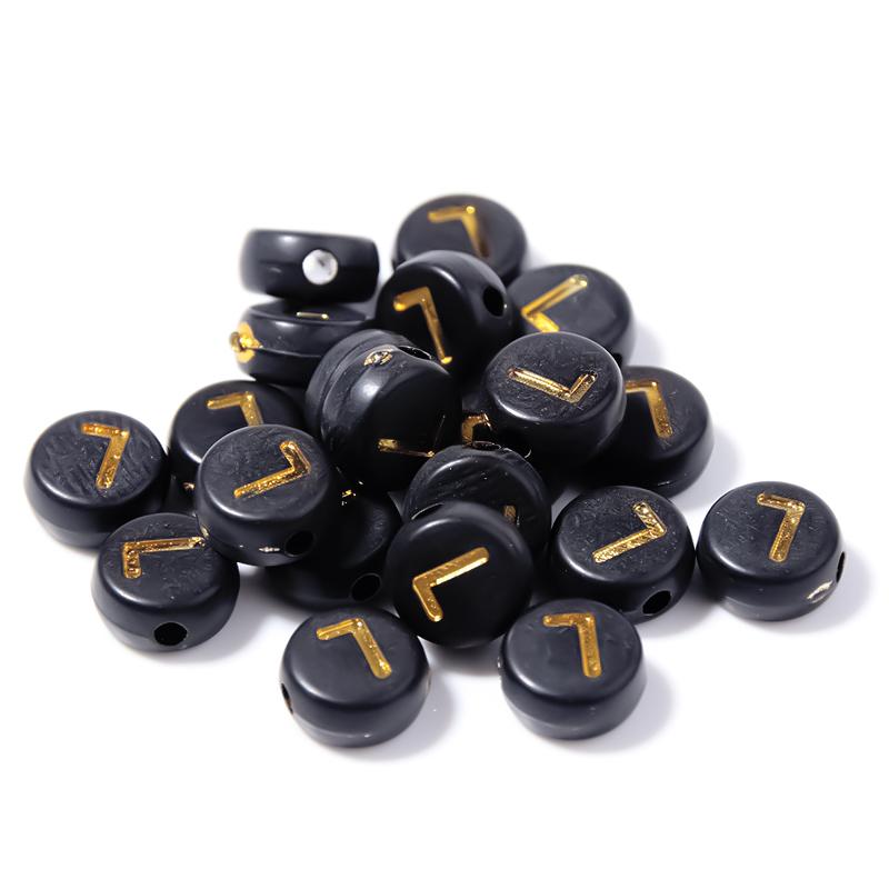 100pcs Black Color Acrylic Letter Beads A-Z Round Flat Alphabet Spacer Bead for Jewelry Making DIY Bracelet Necklace Charms