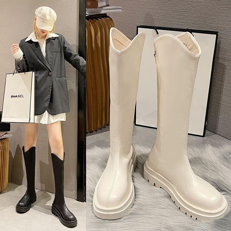 Thick legs sister gospel V-mouth long boots cover meat and look thin thick-soled heightening high boots new knight boots
