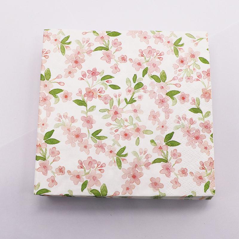 20Pcs Spring Pink Flower Printed Napkins, Disposable 3 Layer Paper Napkins for Birtthday Party Hotel Dinner Table DIY Decor