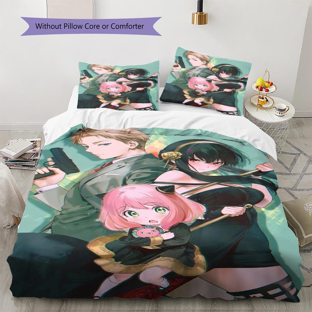 Juego de Ropa de Cama con Estampado de Dibujos Animados Colcha Funda de Colcha Funda de Almohada Decoración del Hogar Regalo de Cumpleaños (1 * funda nórdica + 2 * fundas de almohada, sin núcleo)
