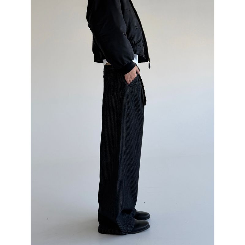 Cabbage Coke American Retro Trendy Brand A-Line Striped Wide-Leg Jeans for Men, Loose Casual Design Straight-Leg Pants