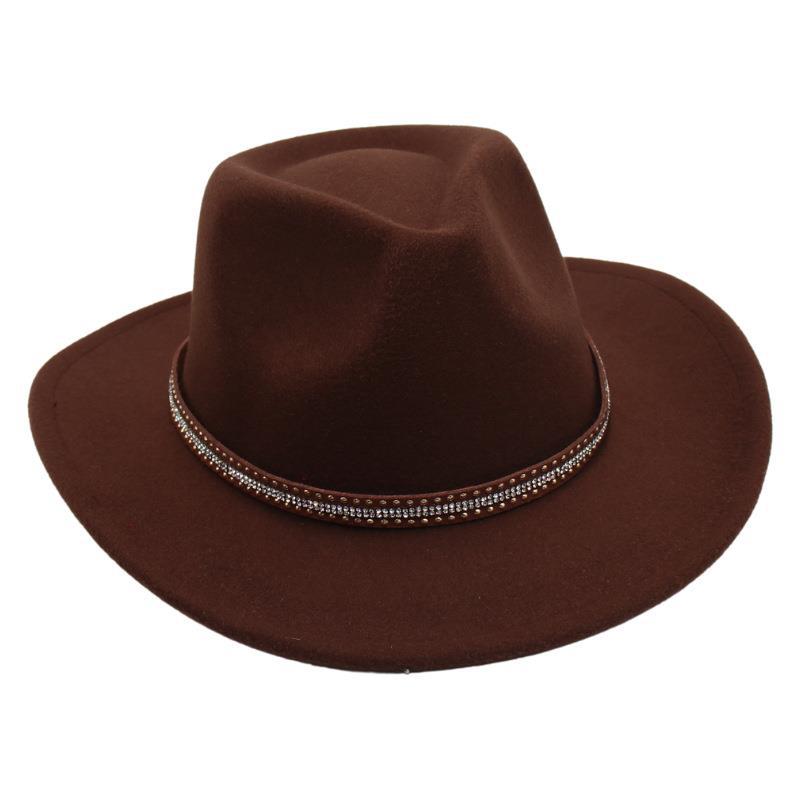 Wide Brim American Style Top Hat Western Cowboy Hat Jackson Jazz Hat Rivet Felt Hat Tibetan Style Woolen Hat Men And Women