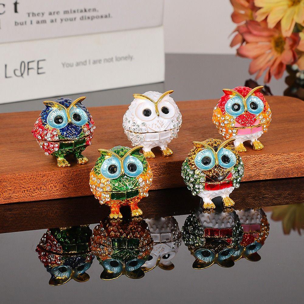 Zinc Zinc Zinc Alloy Enamel Jewelry Box Home Decor Owl Animal Ornaments Owl Storage Box Small Valuables