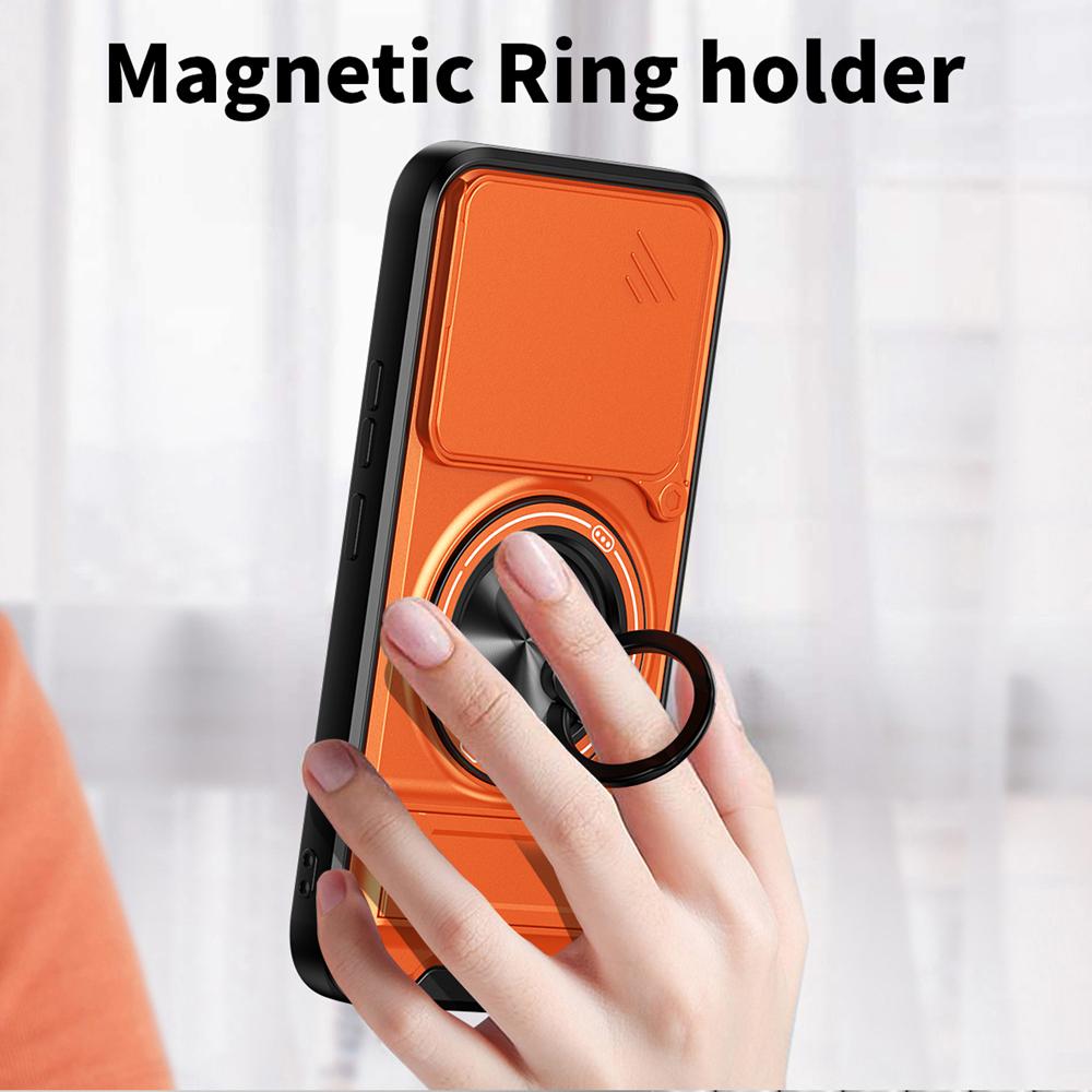 KEYSION Magnetic Phone Case for VIVO V70 5G Slide Camera Protection Upright Kickstand Ring Shockproof Back Cover for OPPO V70