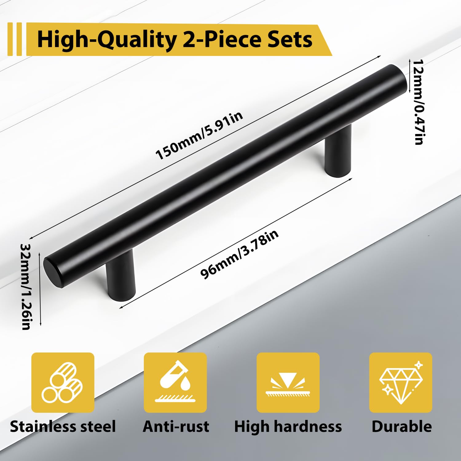 Cupboard Handles T Bar Kitchen Door Handles – Brushed Stainless Steel Cabinet Handle for Cupboards Drawers Wardrobes