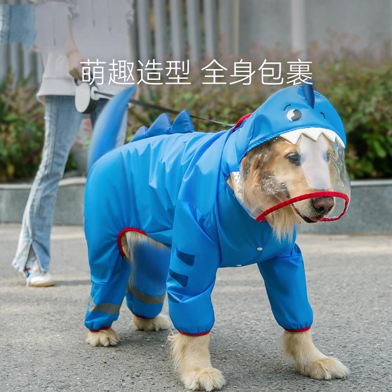 Dog Raincoat Waterproof Hoodie Jacket Dinosaur Shapes Rain Poncho Pet Rainwear Clothes for All Sizes Big Puppies Dog Rain Coats