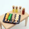 Mini Grill Skewer Set Miniature Food BBQ Accessories Resin Mini Grilled Sausage Grill Tray Seasoning Bottles for 1:12 Scale Miniature House And Dolls