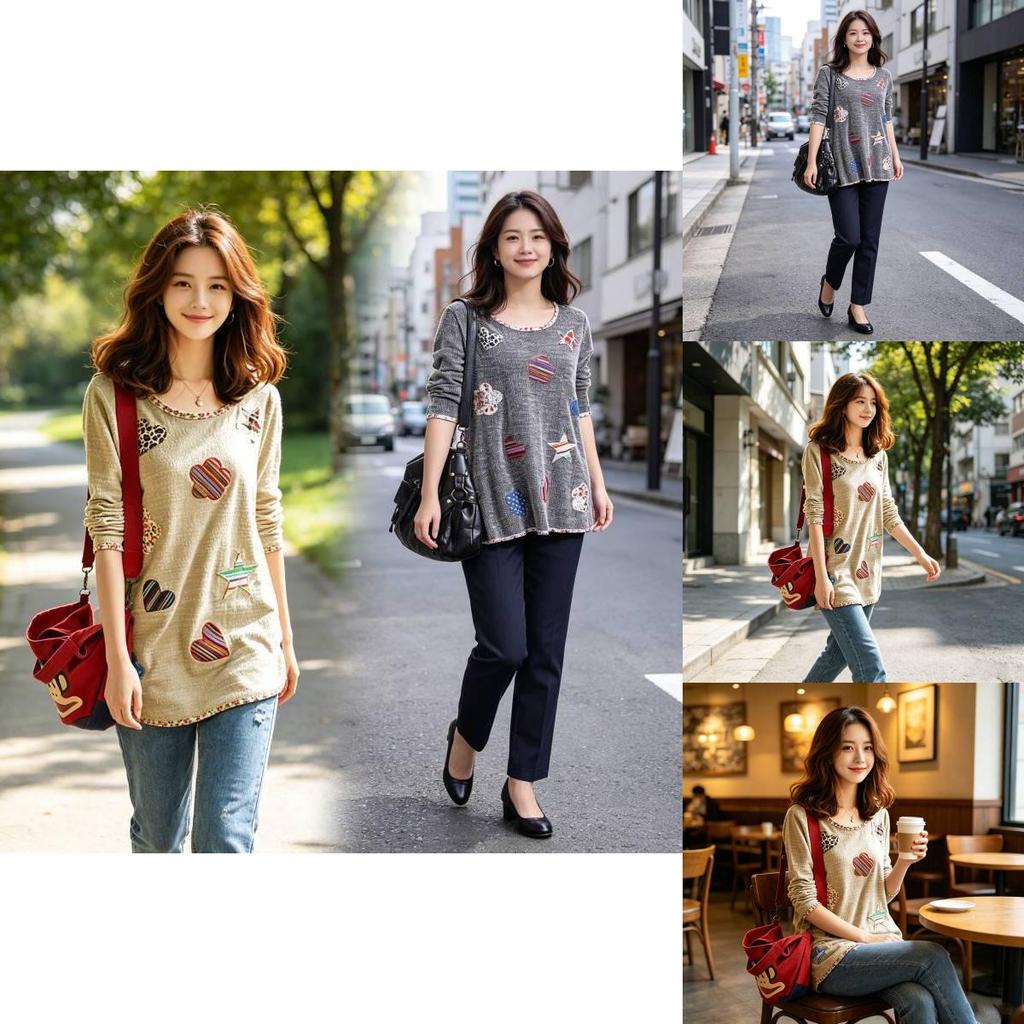 T-shirt da donna a maniche lunghe con scollo rotondo e fantasia floreale, abbigliamento casual per la primavera e l'autunno