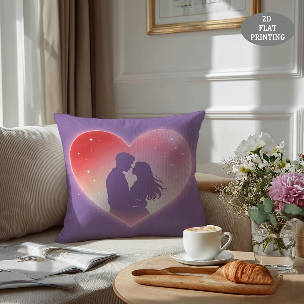 1pc Red Heart-Shaped Petal Pattern Plush Throw Pillow Cover | 2D Flat Printing, Single-Sided, 18x18 inch, Suitable for Sofa and Living Room Decor