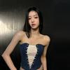 European and American style autumn new women's clothing fashion lace cross strap design slim denim small vest