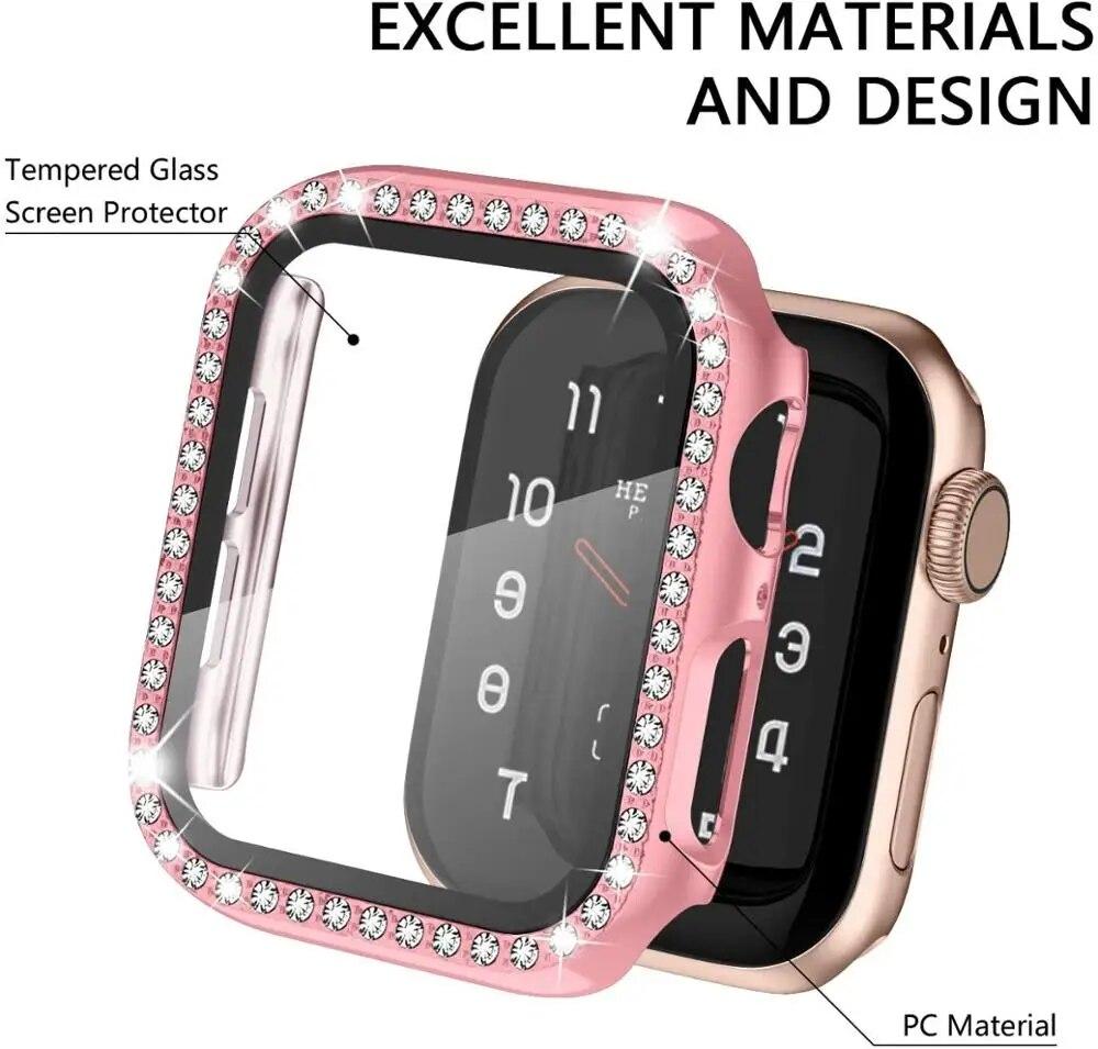 Glass+Cover For Apple Watch Case 49mm 45mm 44mm 42mm 38mm Bumper Diamond Protector Accessories iWatch Series 9 8 7 6 5 4 3 2 SE 41mm 40mm