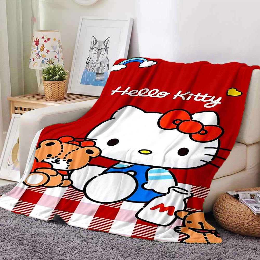 

1pc Hello Kitty blanket Lightweight Flannel Throw for Sofa Bed Travel Camping Livingroom Office Couch Chair 80cmx120cm