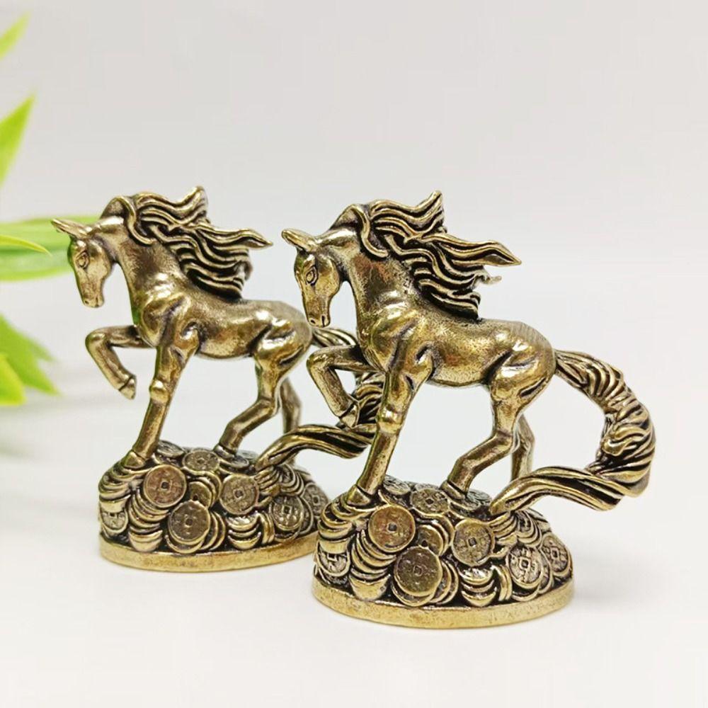Mini Copper Horse Sculpture Realistic Retro Pony Statue Running Horse Ornaments  Chinese New Year