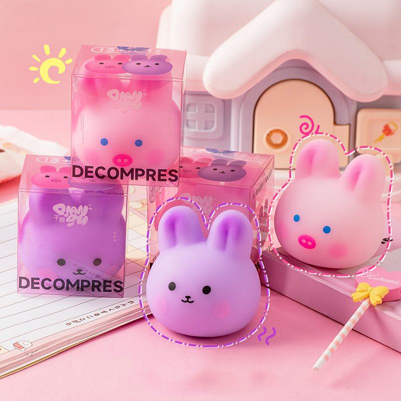 Cute Pink Pig Purple Rabbit Squishy Fidget Toys Animal Stress Balls Soft Decompression Sensory Squeeze Toy For Office Classroom