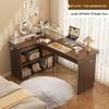 Compact Corner Computer Desk with Integrated Bookshelf & Vanity for Bedroom or Home Office