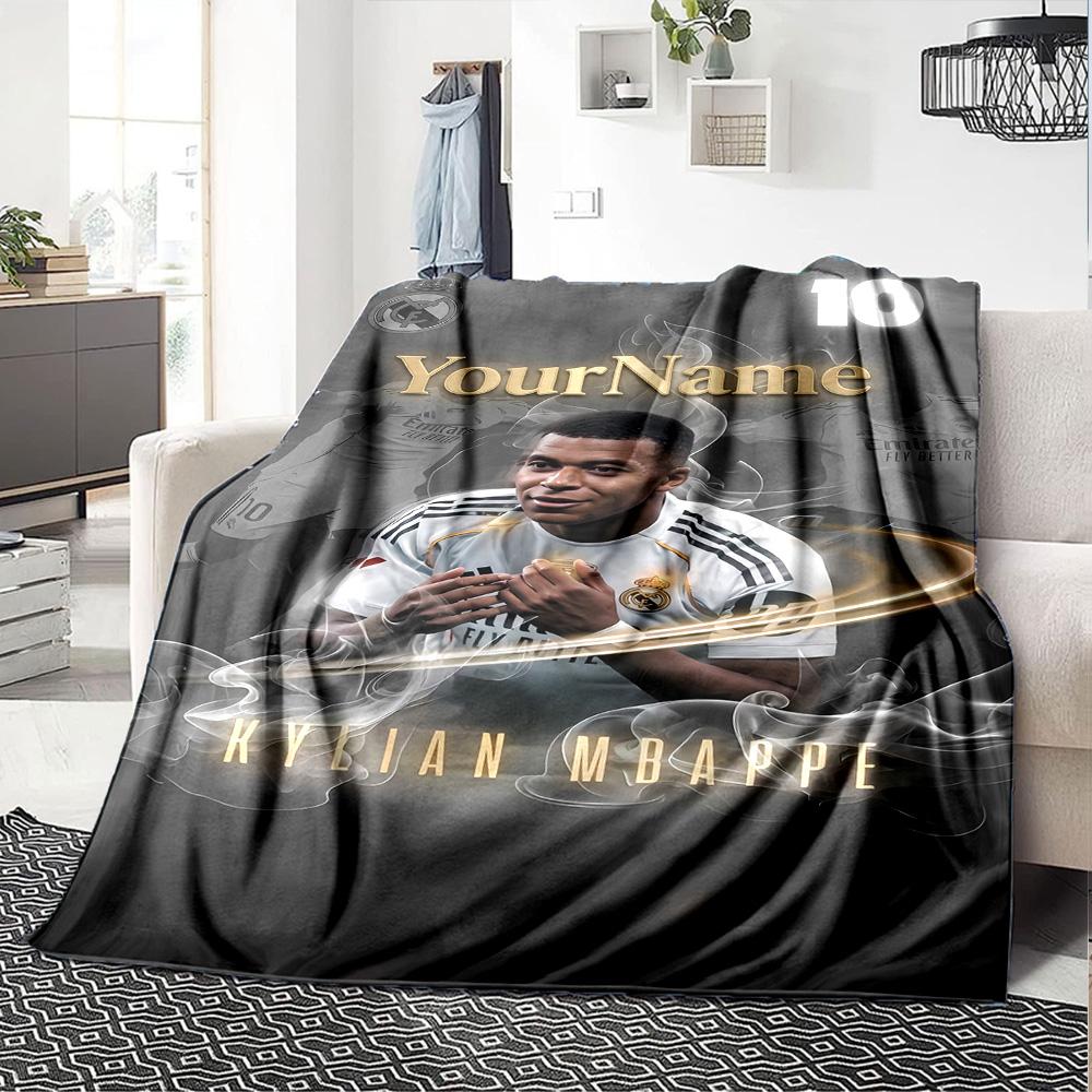 Mbappe Deinen Namen Personalisierbare Decke Überwurf Personalisierbare Decke Ultra-Weich Vielseitig für Sofa Meeresufer Büro Wohnzimmer Ideal für Alle Jahreszeiten