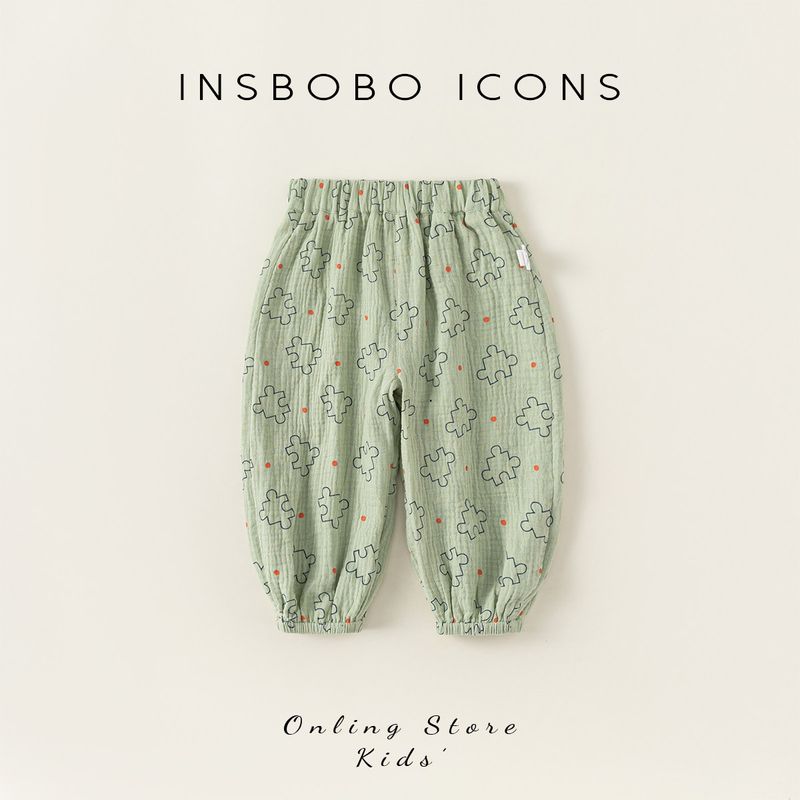 Insbobo Boys  Pants with Puzzle Print Casual Pants Children s Pants Summer Thin Style Baby Summer Pants Trendy Green 100