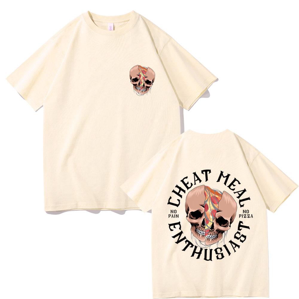 Cheat Meal Enthusiast Funny Pump Cover Graphic T Shirts Men Women's No Pain No Pizza Streetwear Male Casual Gym Fitness T-shirt