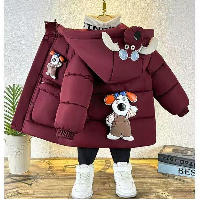 

Толстая куртка с хлопковым наполнителем для мальчиков, детское модное пальто, свободная куртка с хлопковым наполнителем для зимы 120cm темно-красного