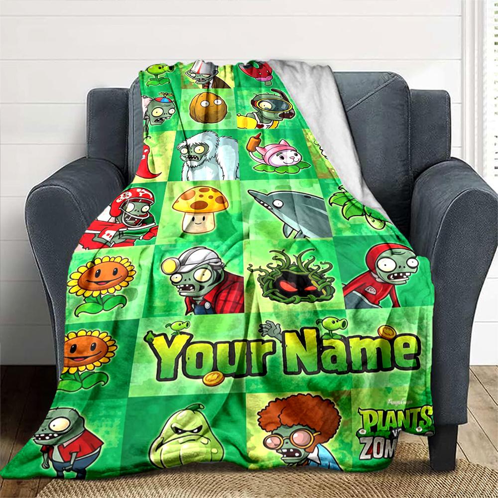 Plants Vs. Zombies Customize Your Name Blanket Cozy Customizable Blanket Comfortable Versatile for Nap Seaside Living Room Picnics